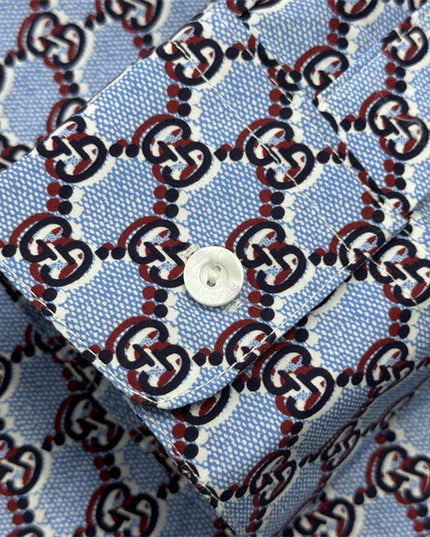Gucci GG Chain Print Silk SweatShirt – Light Blue & Grey