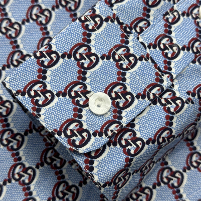 Gucci GG Chain Print Silk SweatShirt – Light Blue & Grey