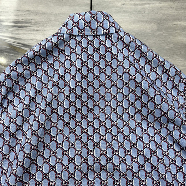 Gucci GG Chain Print Silk SweatShirt – Light Blue & Grey