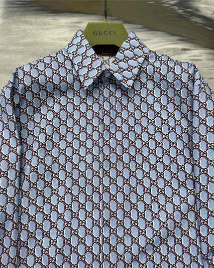 Gucci GG Chain Print Silk SweatShirt – Light Blue & Grey