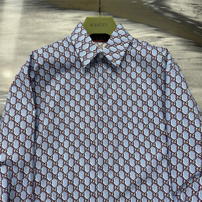 Gucci GG Chain Print Silk SweatShirt – Light Blue & Grey