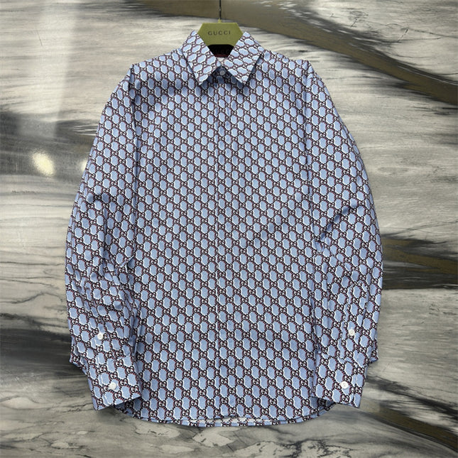 Gucci GG Chain Print Silk SweatShirt – Light Blue & Grey