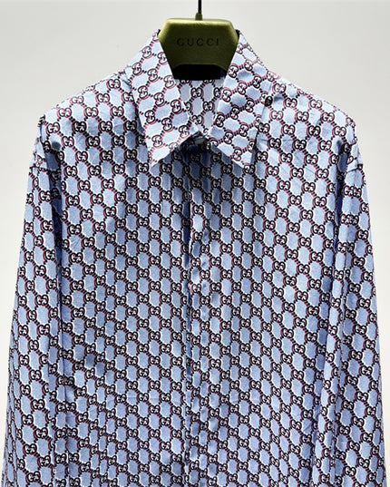 Gucci GG Chain Print Silk SweatShirt – Light Blue & Grey