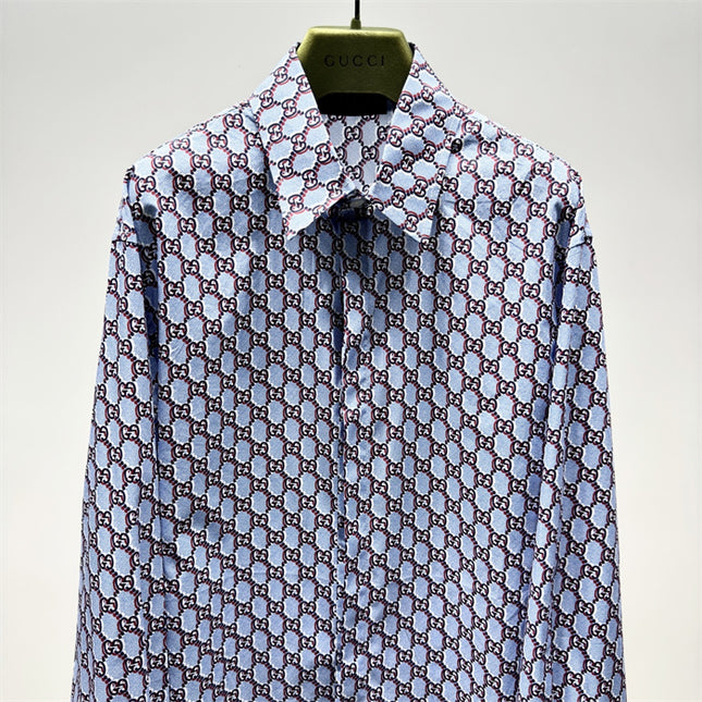Gucci GG Chain Print Silk SweatShirt – Light Blue & Grey
