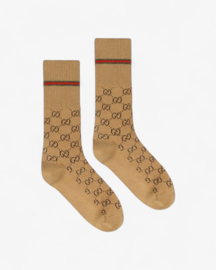 Gucci GG Cotton Socks with Web – Camel & Brown