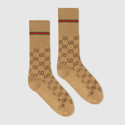 Gucci GG Cotton Socks with Web – Camel & Brown