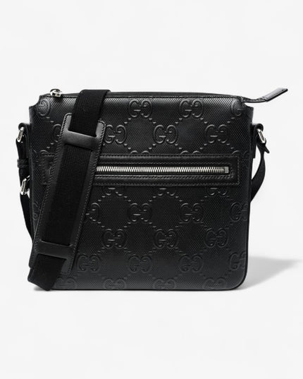 Gucci GG Embossed Leather Messenger Bag 406410 – Black
