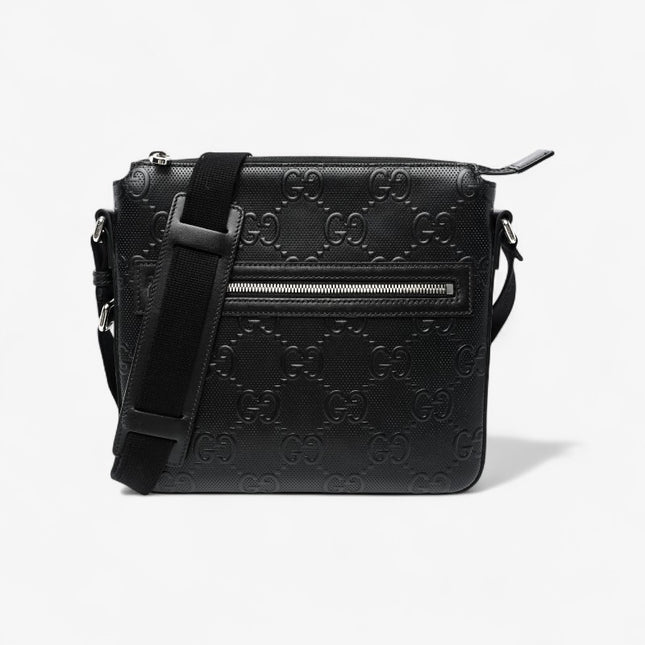 Gucci GG Embossed Leather Messenger Bag 406410 – Black