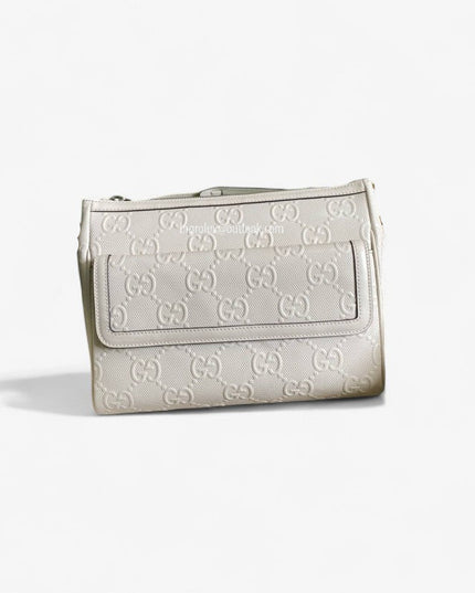 Gucci GG Embossed Leather Messenger Bag –  Beige