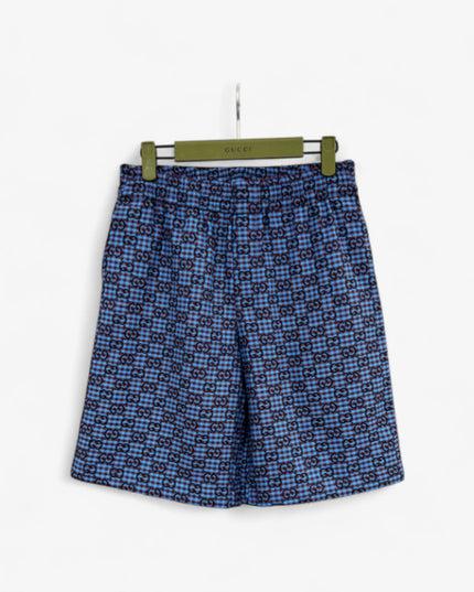 Gucci GG Jacquard Gingham Drawstring Shorts in Blue & Burgundy