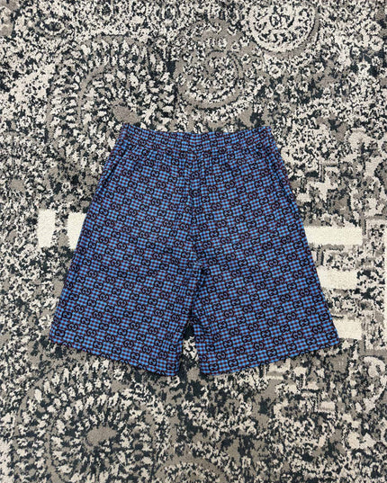 Gucci GG Jacquard Gingham Drawstring Shorts in Blue & Burgundy
