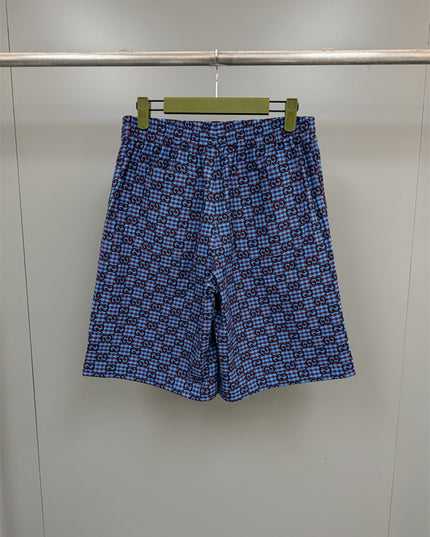 Gucci GG Jacquard Gingham Drawstring Shorts in Blue & Burgundy