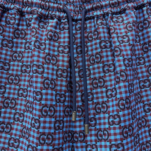 Gucci GG Jacquard Gingham Drawstring Shorts in Electric Blue