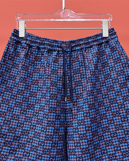 Gucci GG Jacquard Gingham Drawstring Shorts in Electric Blue