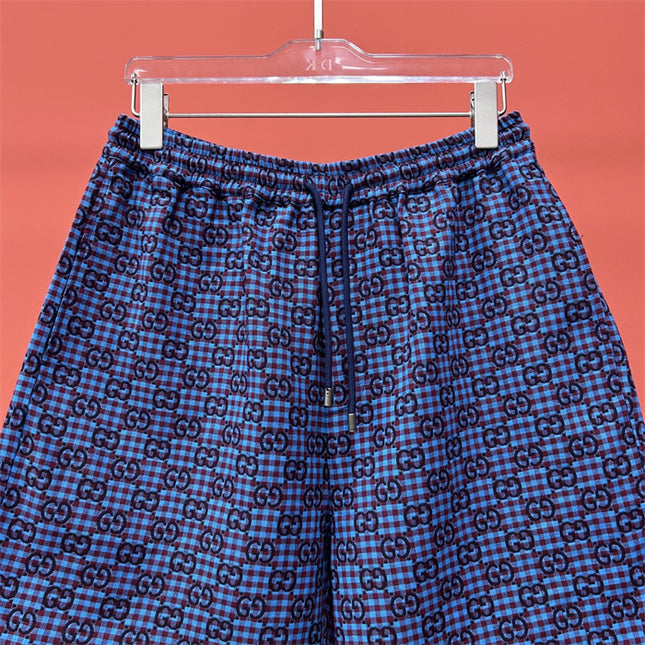 Gucci GG Jacquard Gingham Drawstring Shorts in Electric Blue
