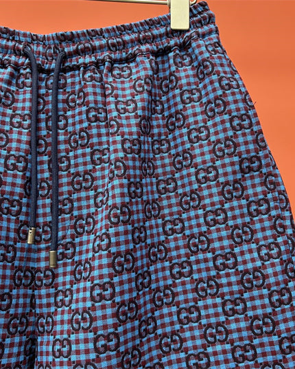 Gucci GG Jacquard Gingham Drawstring Shorts in Electric Blue