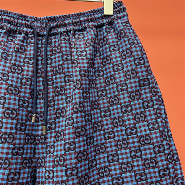 Gucci GG Jacquard Gingham Drawstring Shorts in Electric Blue