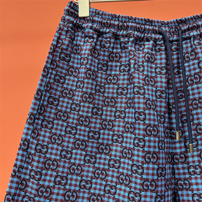 Gucci GG Jacquard Gingham Drawstring Shorts in Electric Blue