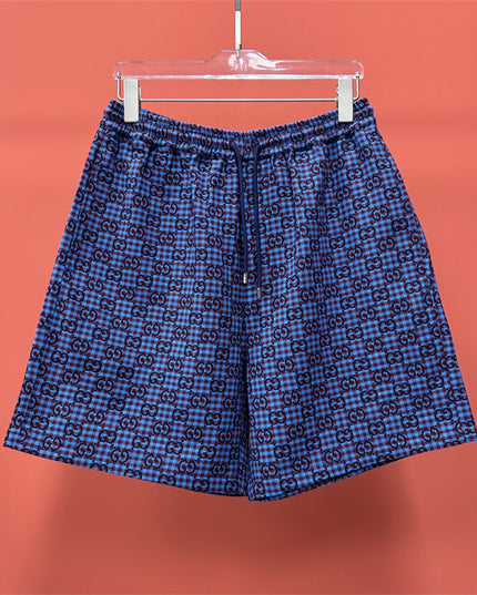 Gucci GG Jacquard Gingham Drawstring Shorts in Electric Blue