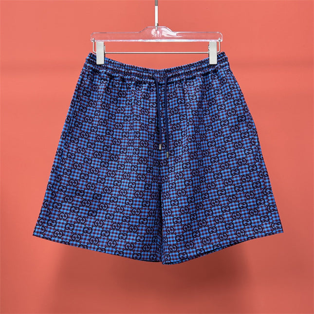 Gucci GG Jacquard Gingham Drawstring Shorts in Electric Blue