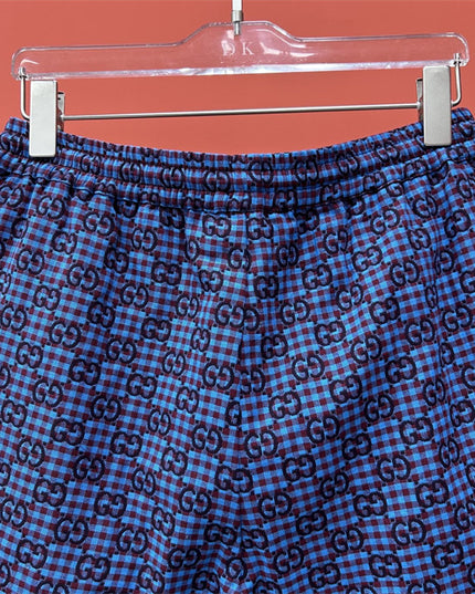Gucci GG Jacquard Gingham Drawstring Shorts in Electric Blue