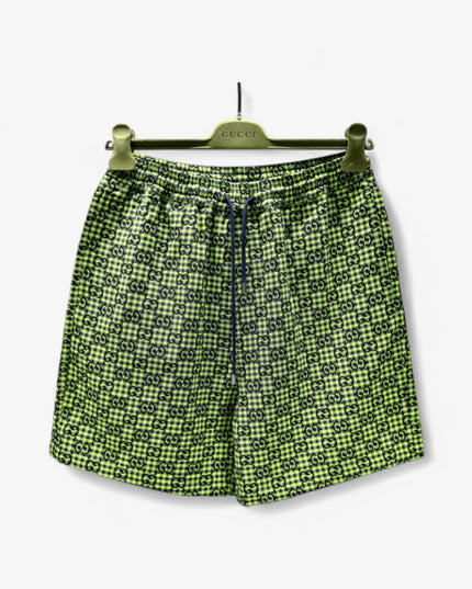 Gucci GG Jacquard Gingham Drawstring Shorts in Neon Green