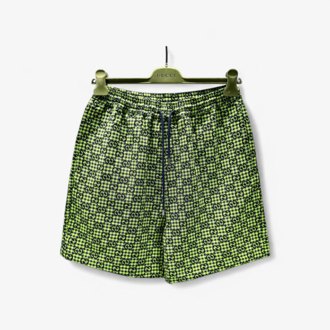 Gucci GG Jacquard Gingham Drawstring Shorts in Neon Green