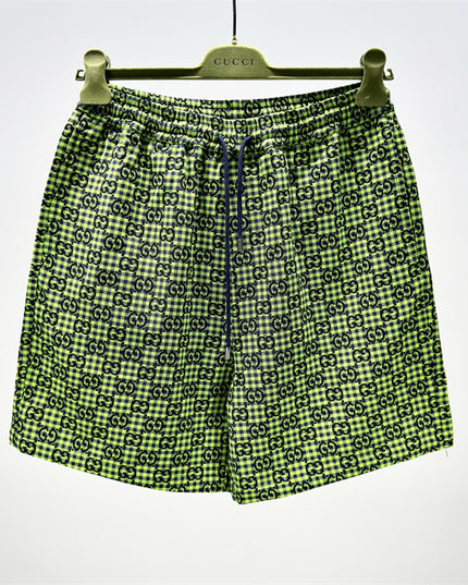 Gucci GG Jacquard Gingham Drawstring Shorts in Neon Green