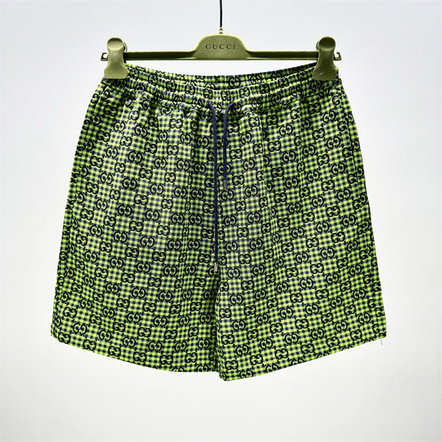 Gucci GG Jacquard Gingham Drawstring Shorts in Neon Green