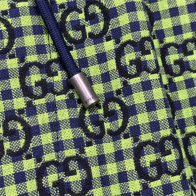 Gucci GG Jacquard Gingham Drawstring Shorts in Neon Green