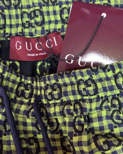 Gucci GG Jacquard Gingham Drawstring Shorts in Neon Green