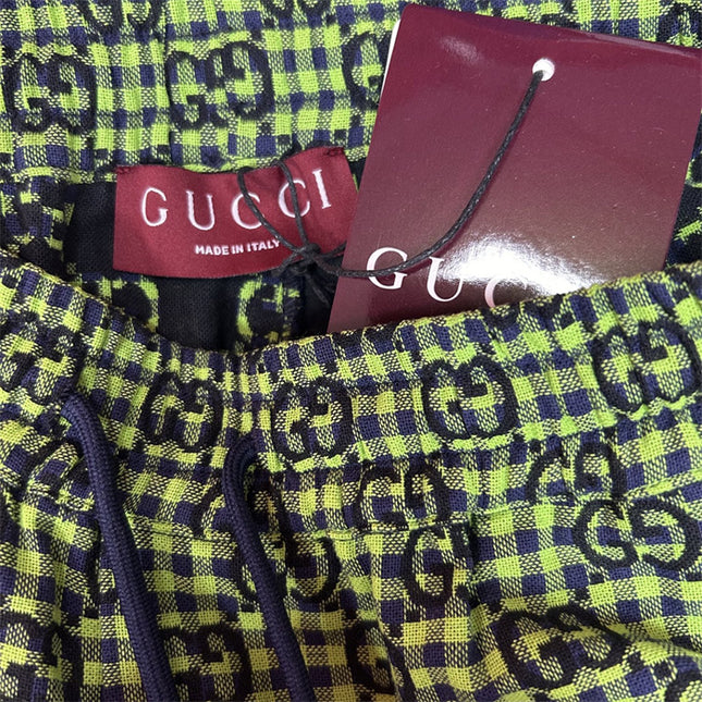 Gucci GG Jacquard Gingham Drawstring Shorts in Neon Green