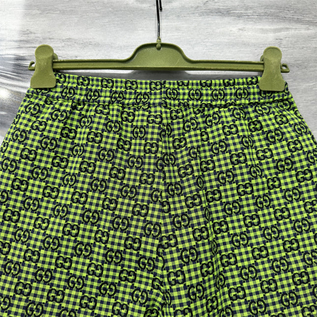 Gucci GG Jacquard Gingham Drawstring Shorts in Neon Green