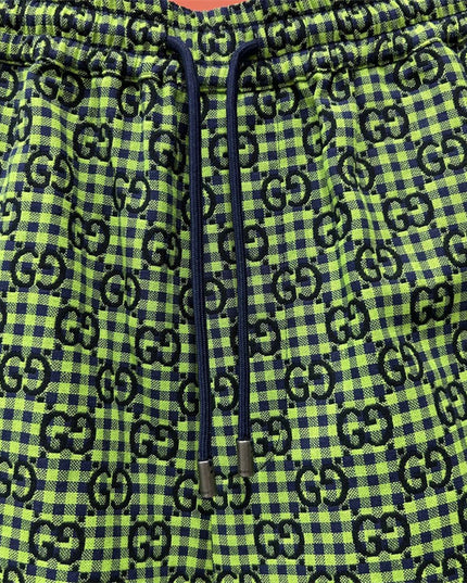 Gucci GG Jacquard Gingham Drawstring Shorts in Neon Green