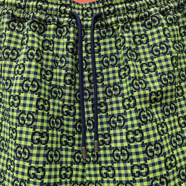 Gucci GG Jacquard Gingham Drawstring Shorts in Neon Green
