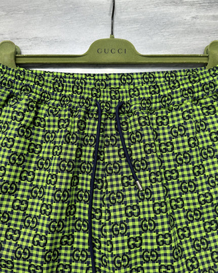 Gucci GG Jacquard Gingham Drawstring Shorts in Neon Green