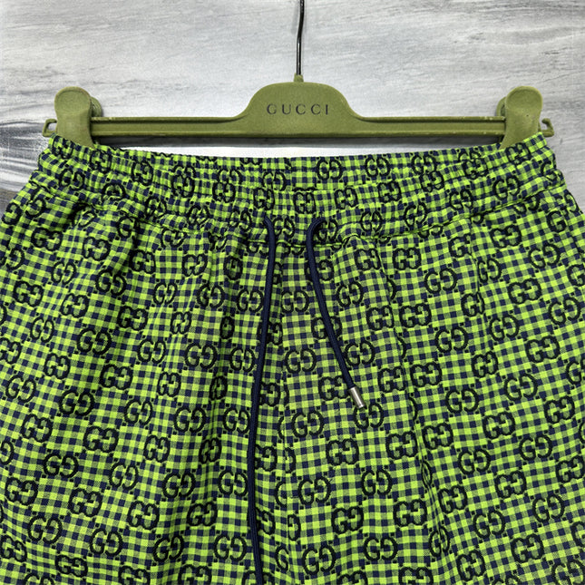 Gucci GG Jacquard Gingham Drawstring Shorts in Neon Green