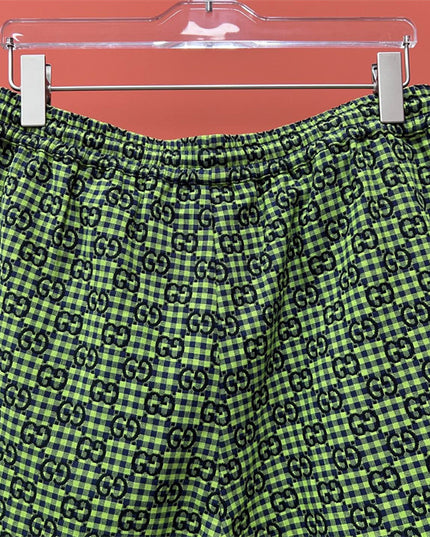 Gucci GG Jacquard Gingham Drawstring Shorts in Neon Green