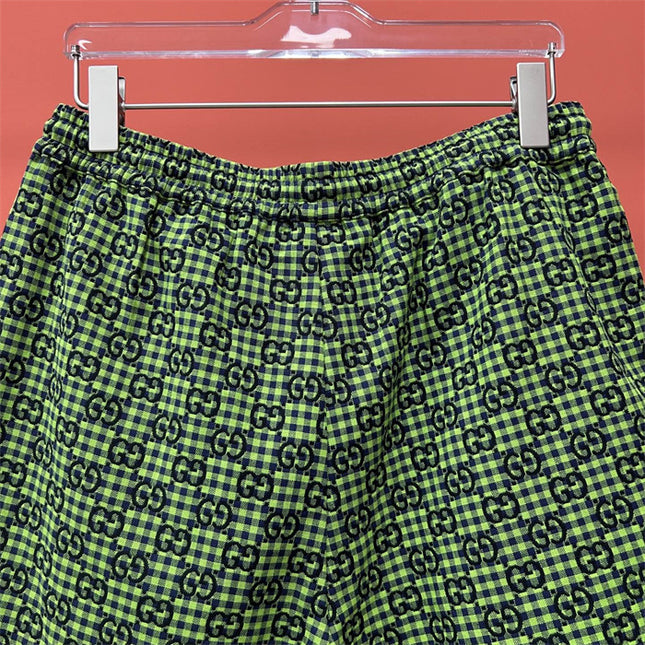 Gucci GG Jacquard Gingham Drawstring Shorts in Neon Green