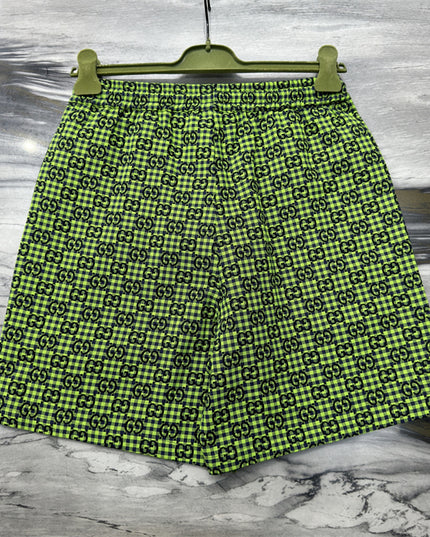 Gucci GG Jacquard Gingham Drawstring Shorts in Neon Green