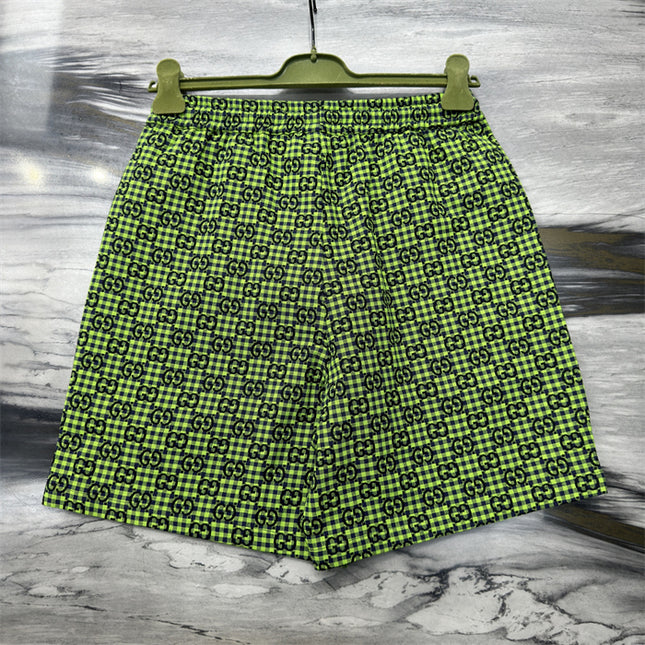 Gucci GG Jacquard Gingham Drawstring Shorts in Neon Green