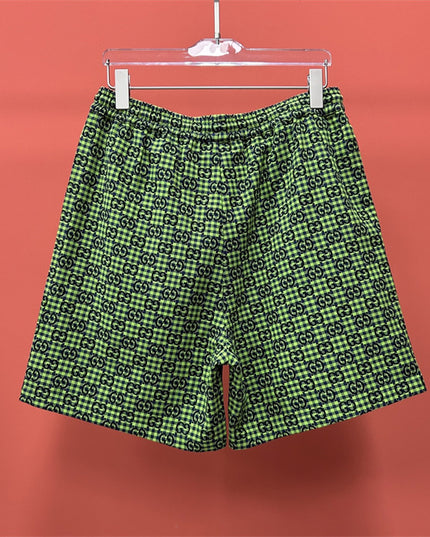 Gucci GG Jacquard Gingham Drawstring Shorts in Neon Green