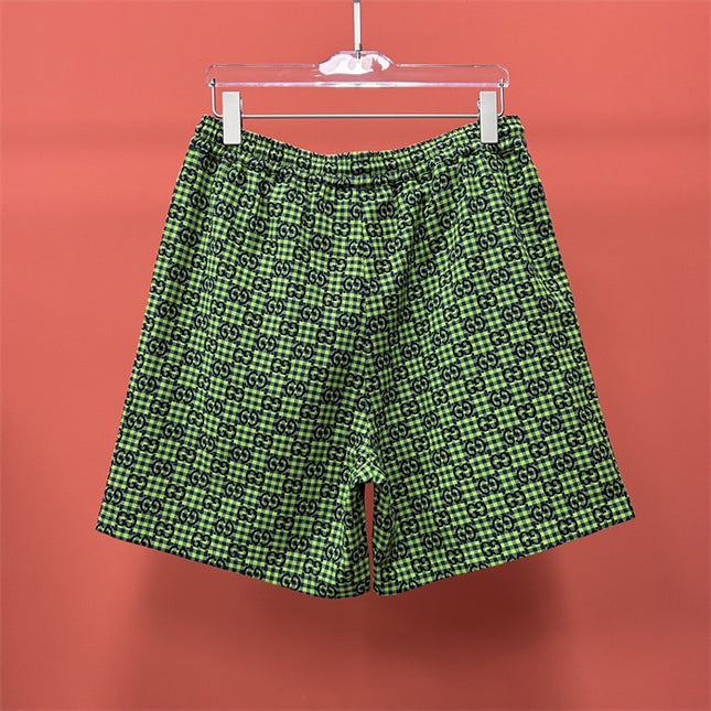 Gucci GG Jacquard Gingham Drawstring Shorts in Neon Green