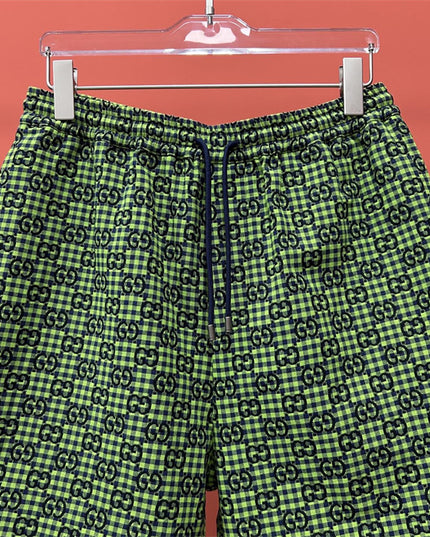 Gucci GG Jacquard Gingham Drawstring Shorts in Neon Green
