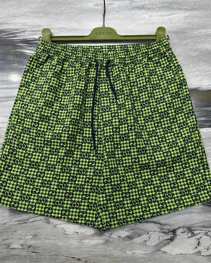 Gucci GG Jacquard Gingham Drawstring Shorts in Neon Green