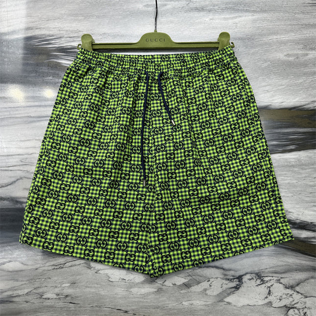 Gucci GG Jacquard Gingham Drawstring Shorts in Neon Green