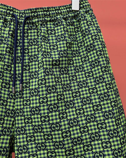 Gucci GG Jacquard Gingham Drawstring Shorts in Neon Green