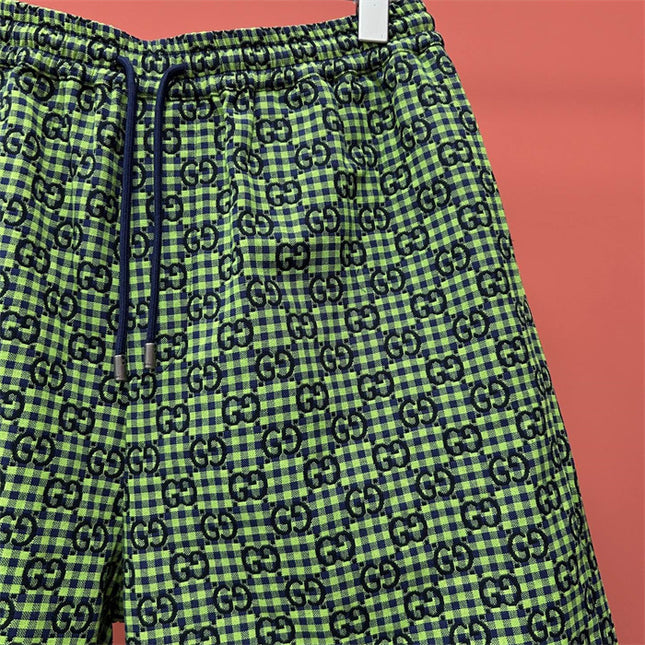 Gucci GG Jacquard Gingham Drawstring Shorts in Neon Green