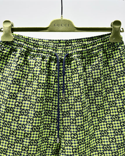 Gucci GG Jacquard Gingham Drawstring Shorts in Neon Green
