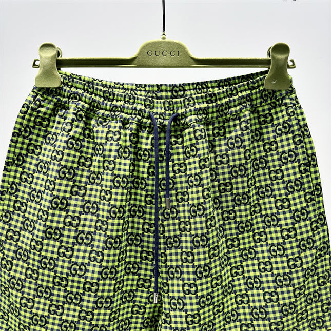 Gucci GG Jacquard Gingham Drawstring Shorts in Neon Green
